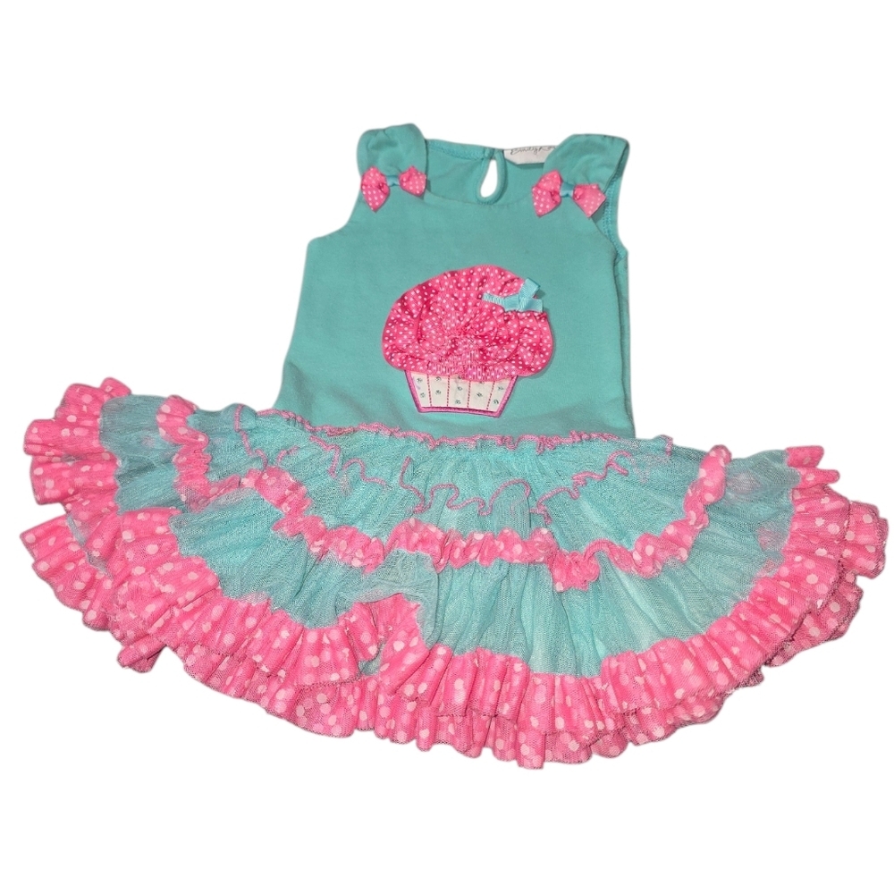 Emily Rose Cupcake Ruffle Dress Size 2T Teal And Pink